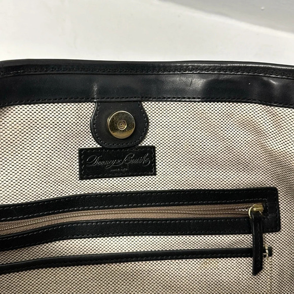 Dooney & Bourke Purse Tote Shoulder Bag Monogram D&B Canvas Black Navy Blue Tan - Picture 9 of 11